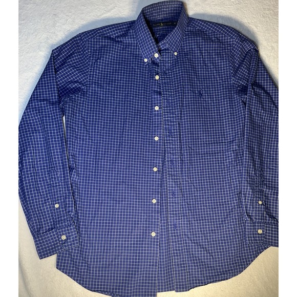 Polo Ralph Lauren Yarmouth Button Shirt Size M -Sleeve Blue Plaid - Picture 1 of 8